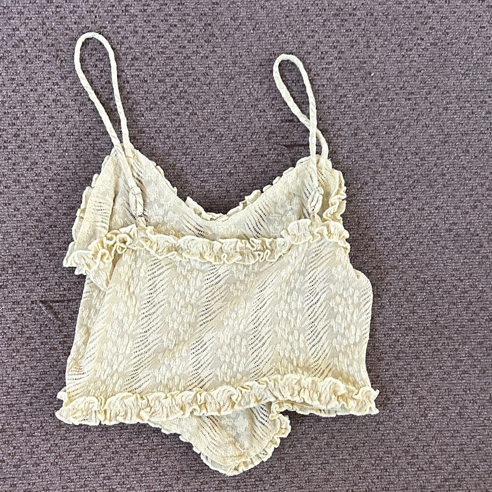 Elegant Cream Ruffle Crop Top - Picture 2 of 2